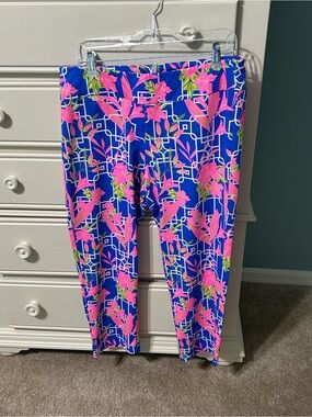 Lulu-B Blue Floral Print Ponte Crop Pants with Pink & Green Accents